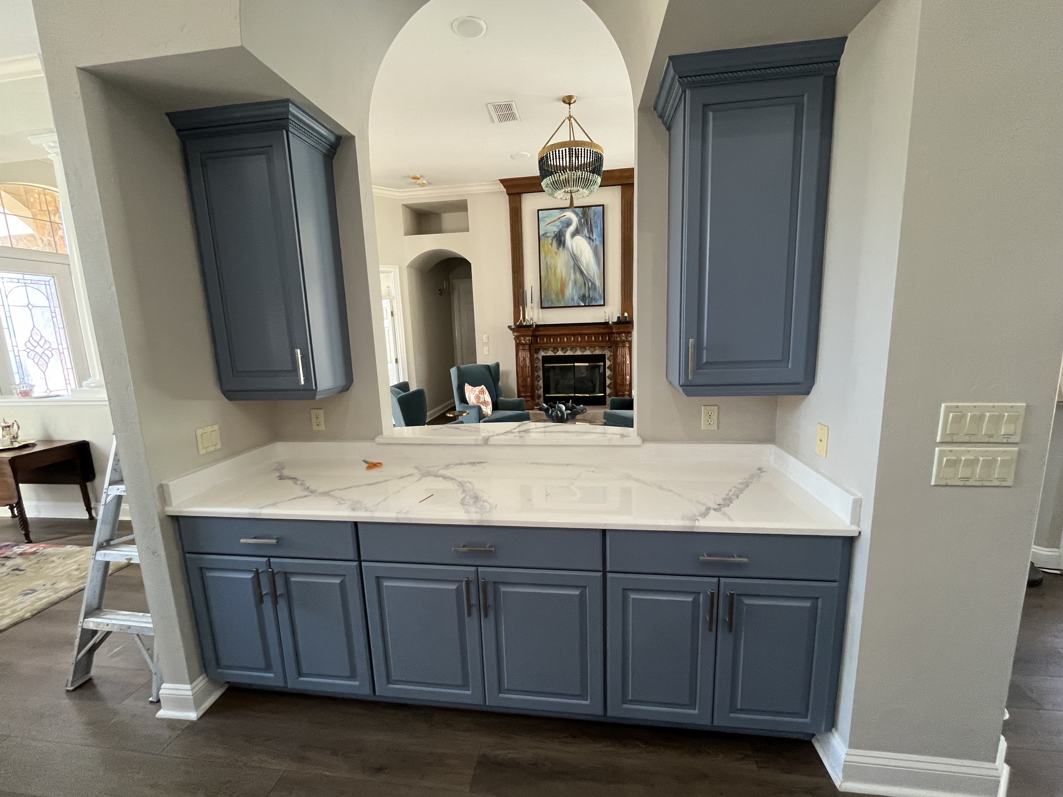 Kitchen cabinet refinishing slate blue finish marble countertops by HPC Florida