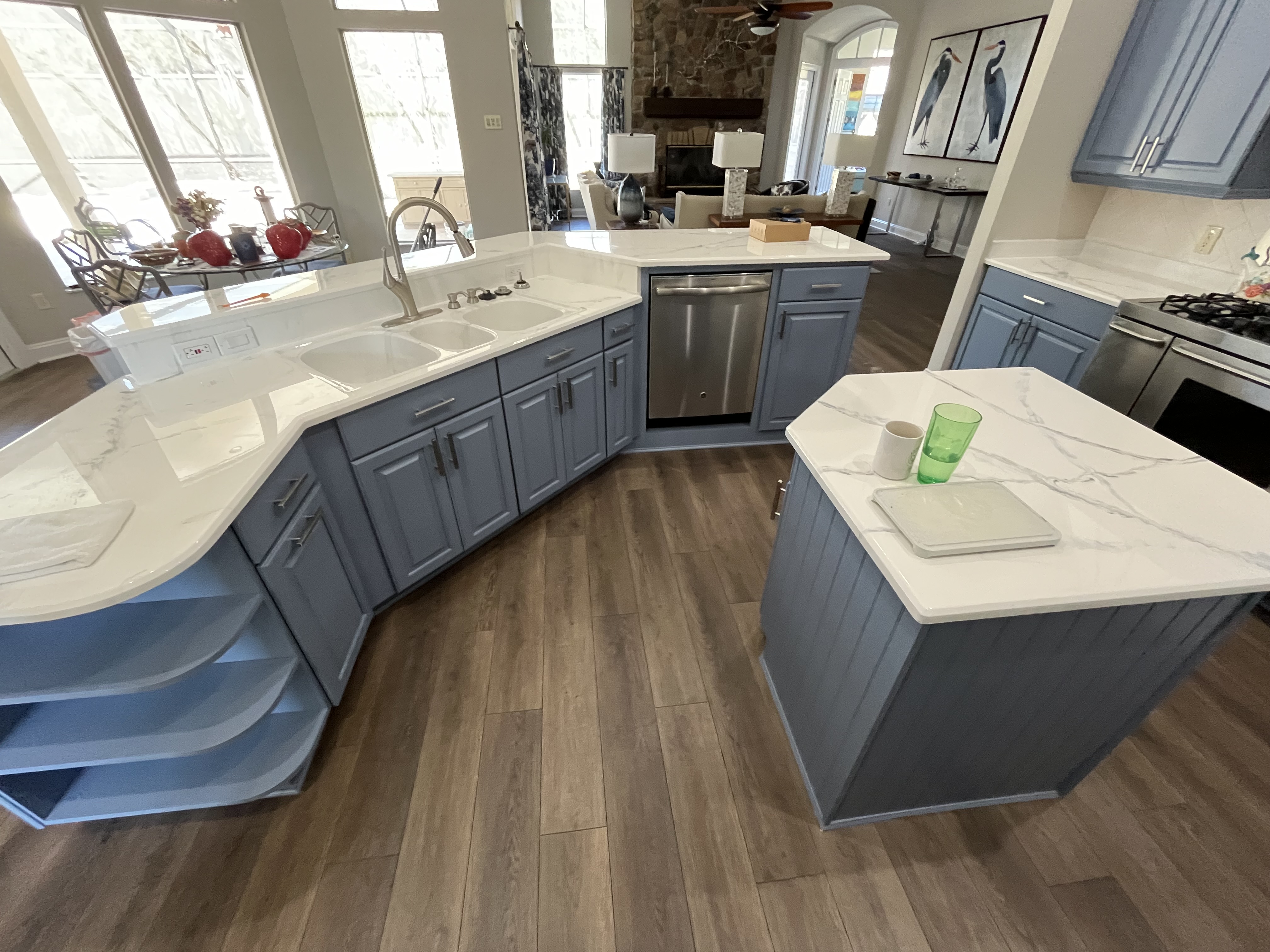Kitchen cabinet refinishing slate blue island view by HPC Florida